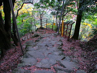 神社から大山寺に続く急な石段