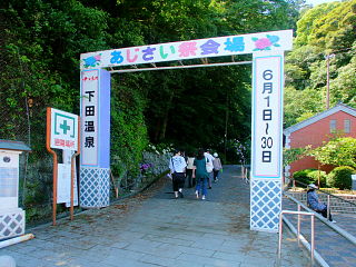 「あじさい祭」開催中の下田公園入口
