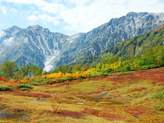自然園最奥部の展望湿原と白馬大雪渓